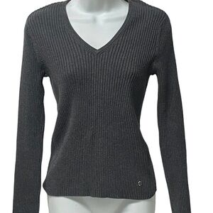 Calvin Klein Ribbed V-Neck pullover sweater Dark Gray M excellent vintage